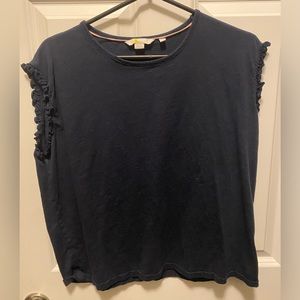 Boden Cotton Ruffle Sleeveless Top in Navy Blue